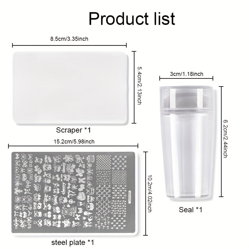 5pcs Nail Art Stencil Set with Stamps - Christmas-Themed Designs (Snowflakes, Stars, Hearts) for DIY Manicure