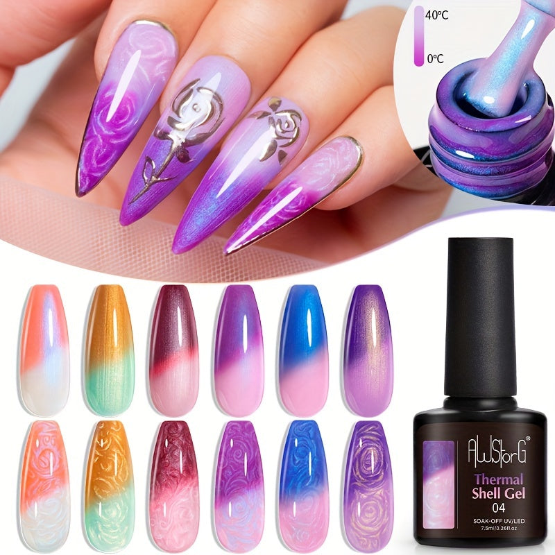 AWStorG 6pcs\u002FSet Thermal Shell Gel Nail Polish Color Temperature Changing Gel Polish Semi Permanent Auroras Glitter Soak Off Gel