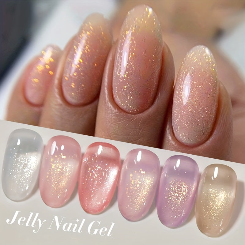 UR SUGAR 0.51oz 6pcs Glitter Jelly Gel Nail Polish Pink Nude Color Gel Varnish Soak Off LED Gel Polish for Home Salon Nail Art