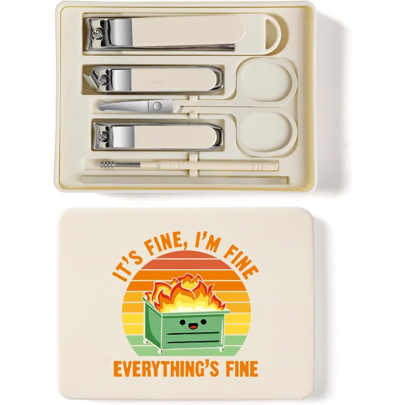 6Piece Nail Clipper Set with Nail File Tweezers and ingrown toenail Removal kit Travel Nail kit for Men and Women ITS FINE White