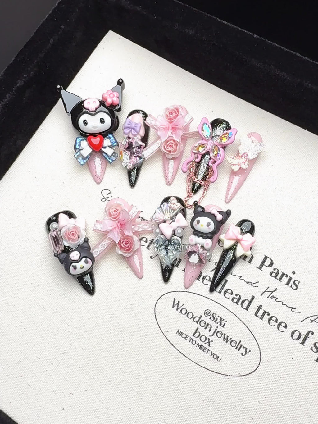 Sanrio New for kuromi 6.0 10pcs of Pure Handmade Wearable Nails, Full of And Flashes, Long Nail Art Fake Nail Patches