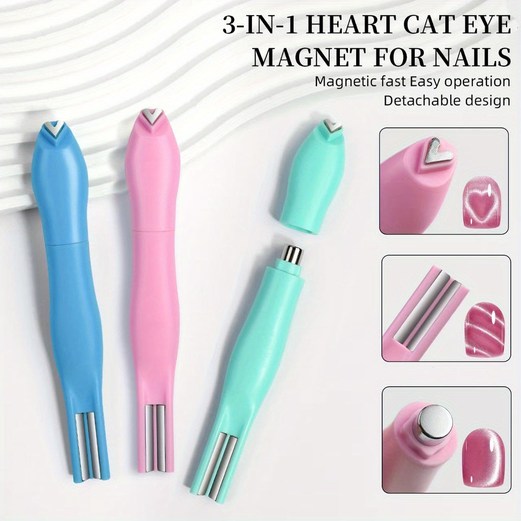 Professional Nail Tools 3-in-1 Cat'S Eye Nail Magnet Snake Print Heart Design Pig'S Bristle Resin Brush Stem Unscented Formula Christmas Wonderful Gifts