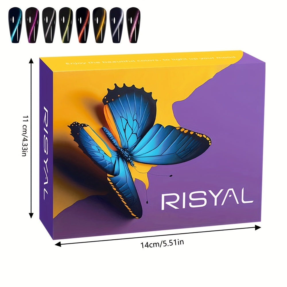 RISYAL Magnetic Cat Eye Nail Polish Gel Nail Polish Gel Nail Polish Light Gel 8 Color Set Black Hole Cat Eye Each 0.25oz
