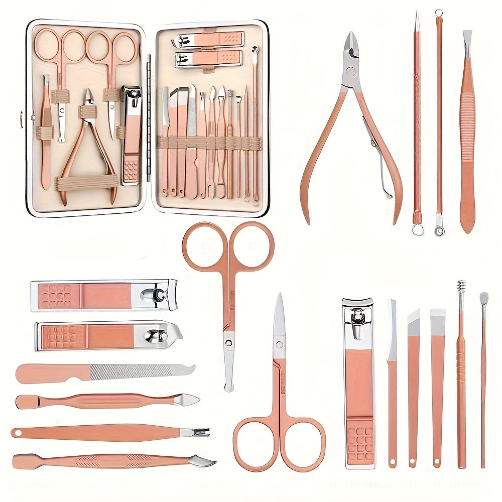 18pcs Portable Manicure Set 18pcs Portable Manicure Clippers Set | Stainless Steel Nail Cutter Kit with PU Storage Box