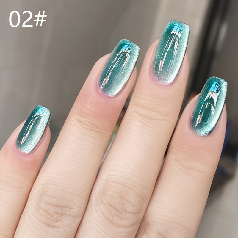 Bond Crystal Cat Eye Nail Polish - 15ml, Alcohol-Free, Shimmering Teal Gel with Sparkling Top Coat