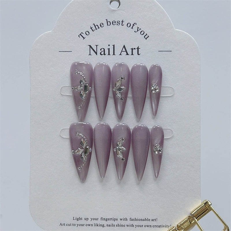 New Handmade Press-On Nails, Christmas Gift - Purple Moonlight Sexy High End Exquisite False Fake Manicure