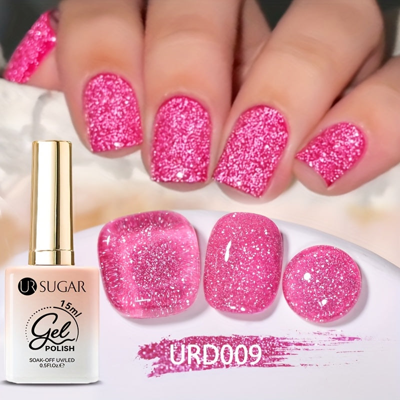 0.51oz UR SUGAR 6pcs Glitter Gel Nail Polish Set - Chunky Glitter Polygel with Iridescent Shimmer, Summer Neon Ice Cream Colors