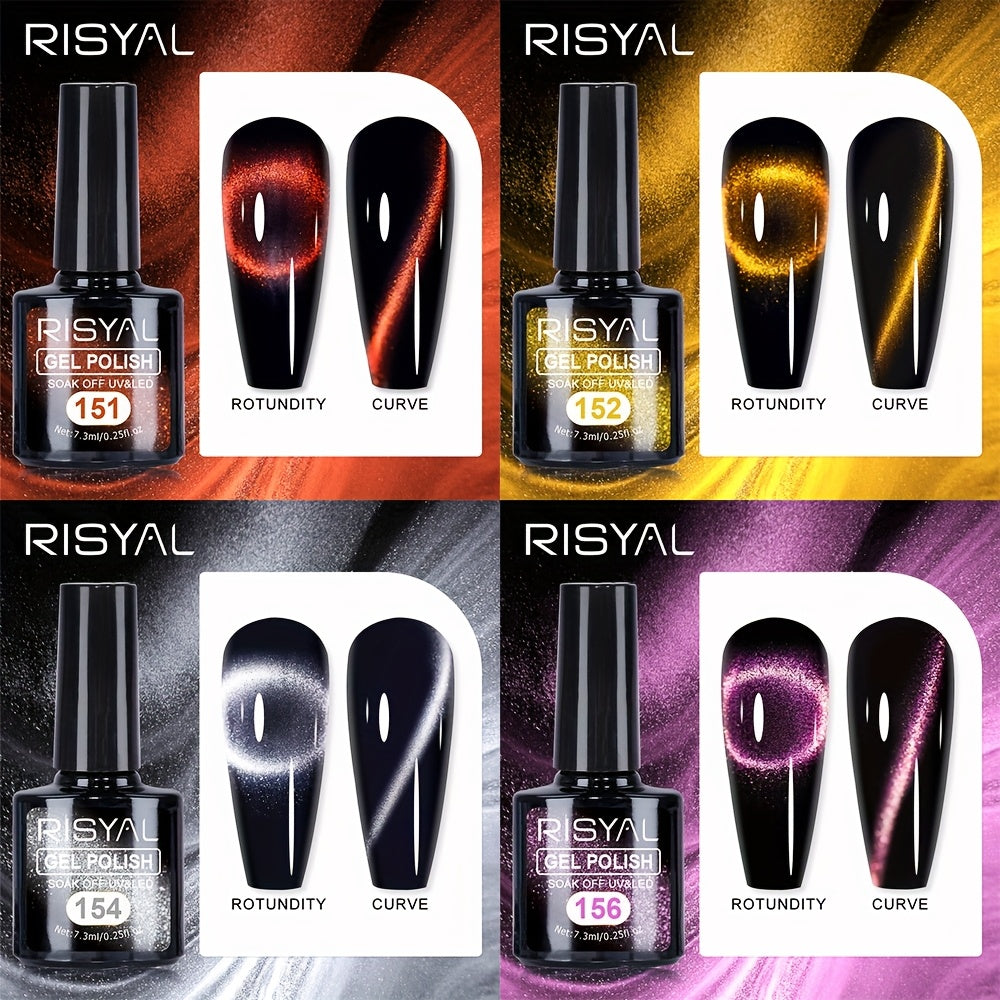 RISYAL Magnetic Cat Eye Nail Polish Gel Nail Polish Gel Nail Polish Light Gel 8 Color Set Black Hole Cat Eye Each 0.25oz