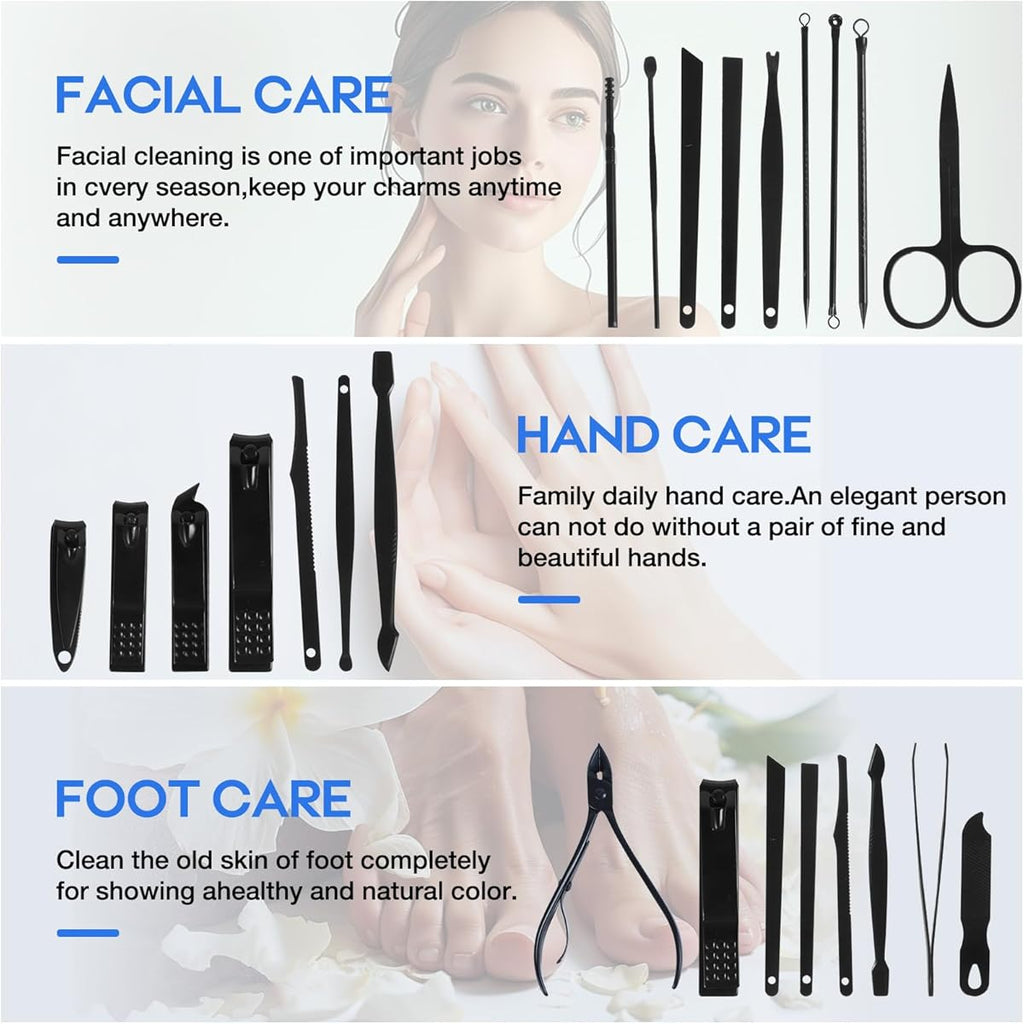 21-in-1 Professional Manicure & Pedicure Set - Heavy-Duty Stainless Steel Nail Clippers Kit with 21 Tools (Foldable, -Like Case)