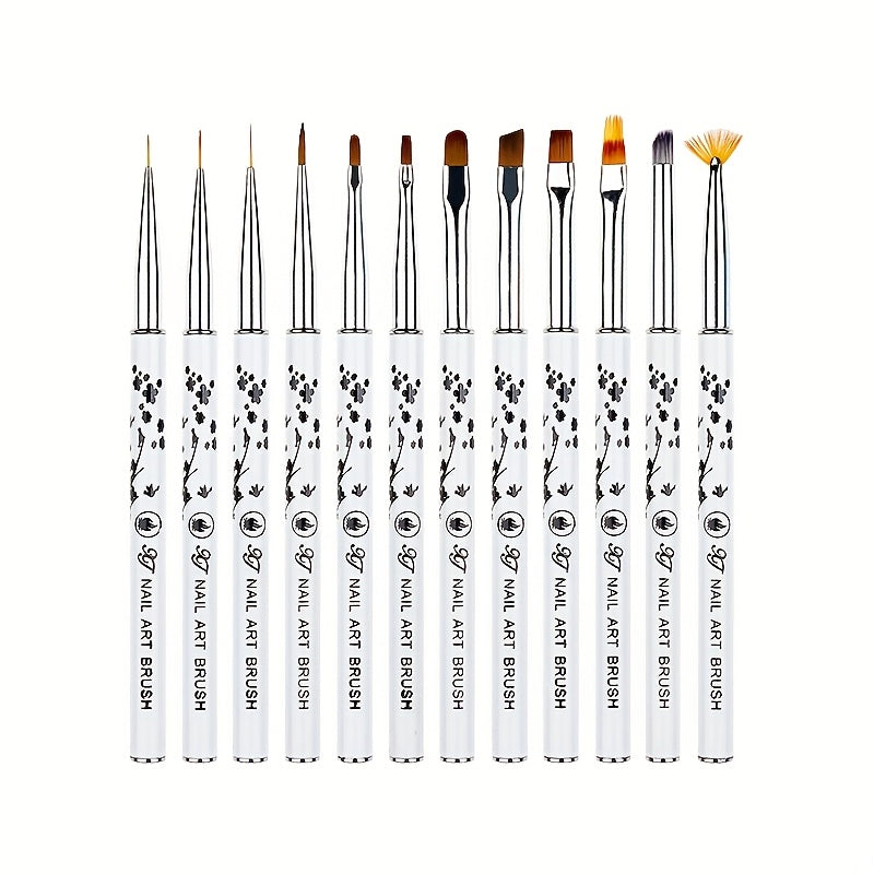 NOVAL 12pcs Professional Nail Art Pen and Brush Set with Metallic White Print - Complete Salon-Quality Manicure & Pedicure Kit