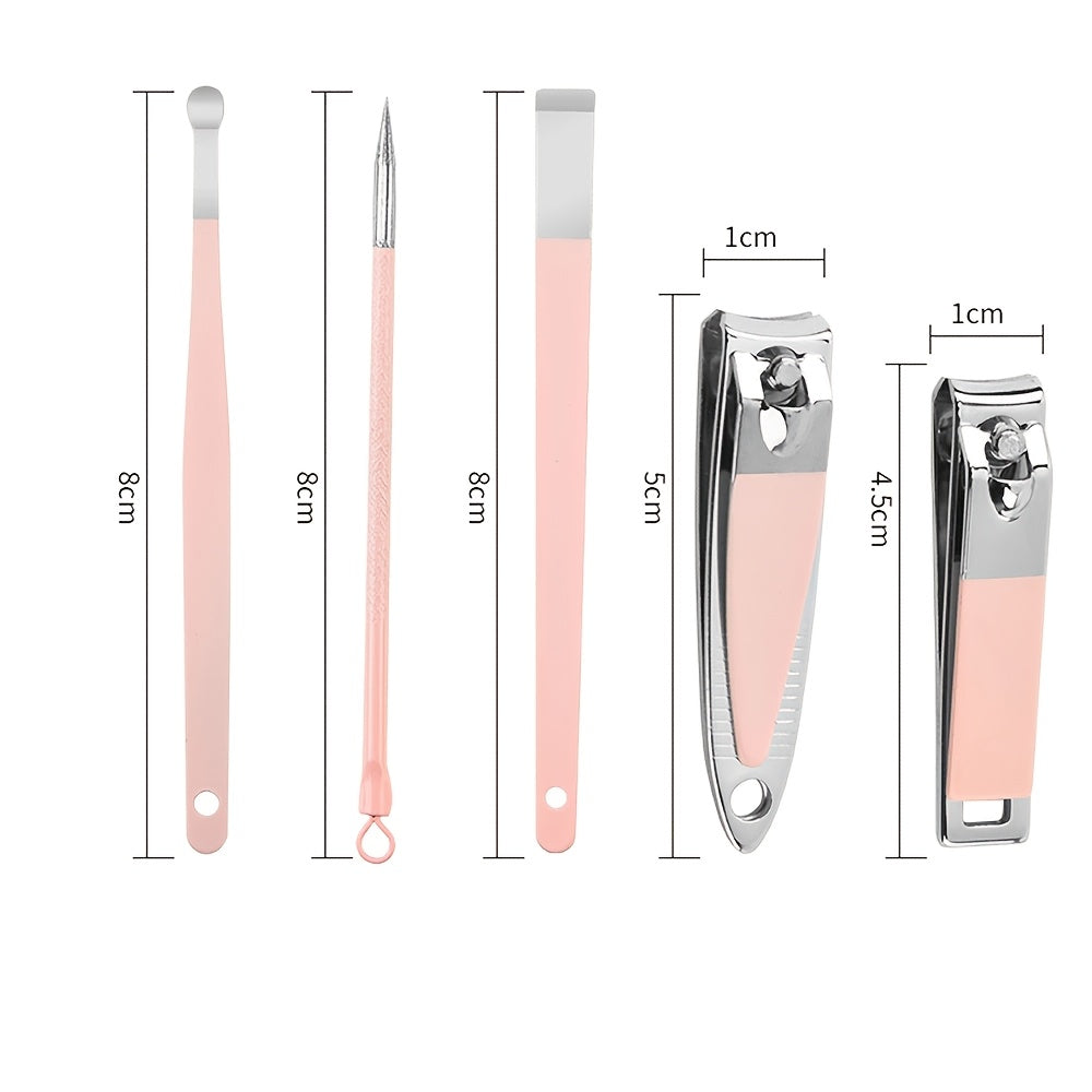 14pcs Luxury Travel-Friendly Manicure & Pedicure Kit with Pink & Blue Stainless Steel Nail Clippers, Ear Scissors