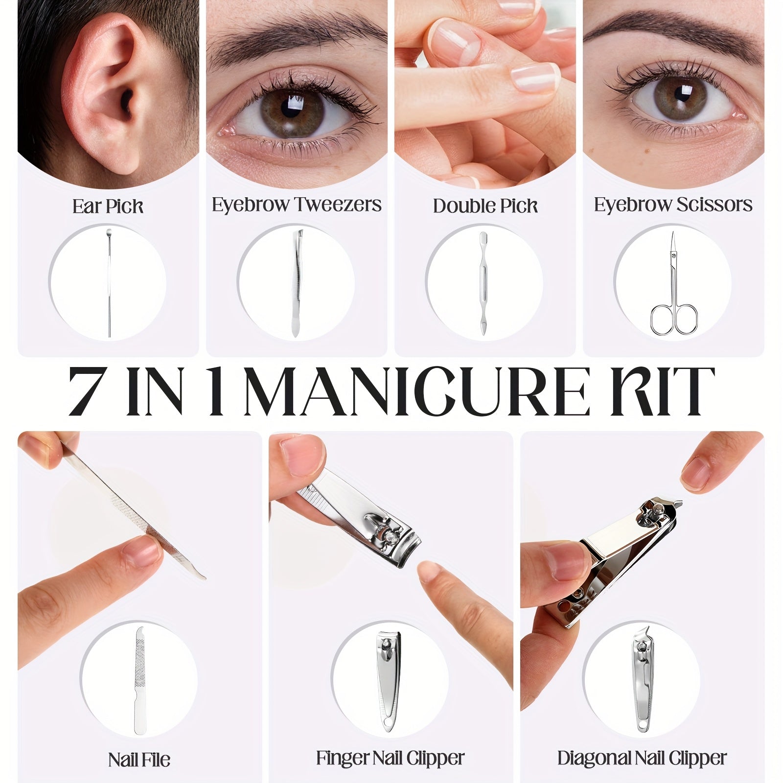 60 Sets Travel Manicure Set Nail Clippers Bulk Pedicure Kit 7in 1 Stainless Steel Professional Nail Set Grooming Kits Nail Care Tools for Women Men