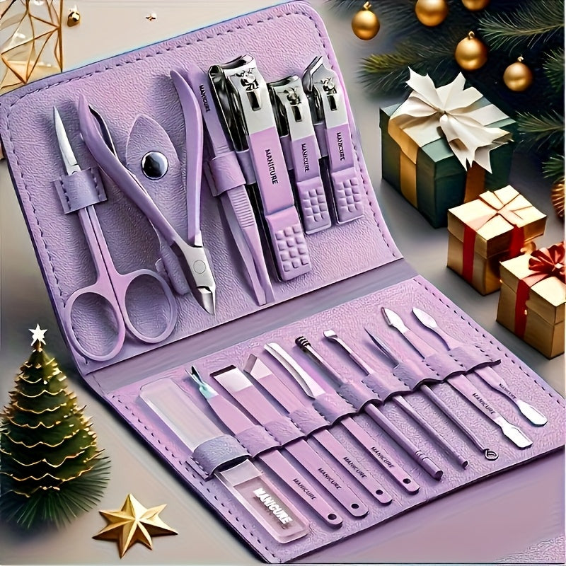 3 Colors Available - 16pcs 5.51inch\u002F 4.33inch Premium Stainless Steel Nail Care Tool Set with Straight Edge Nail File