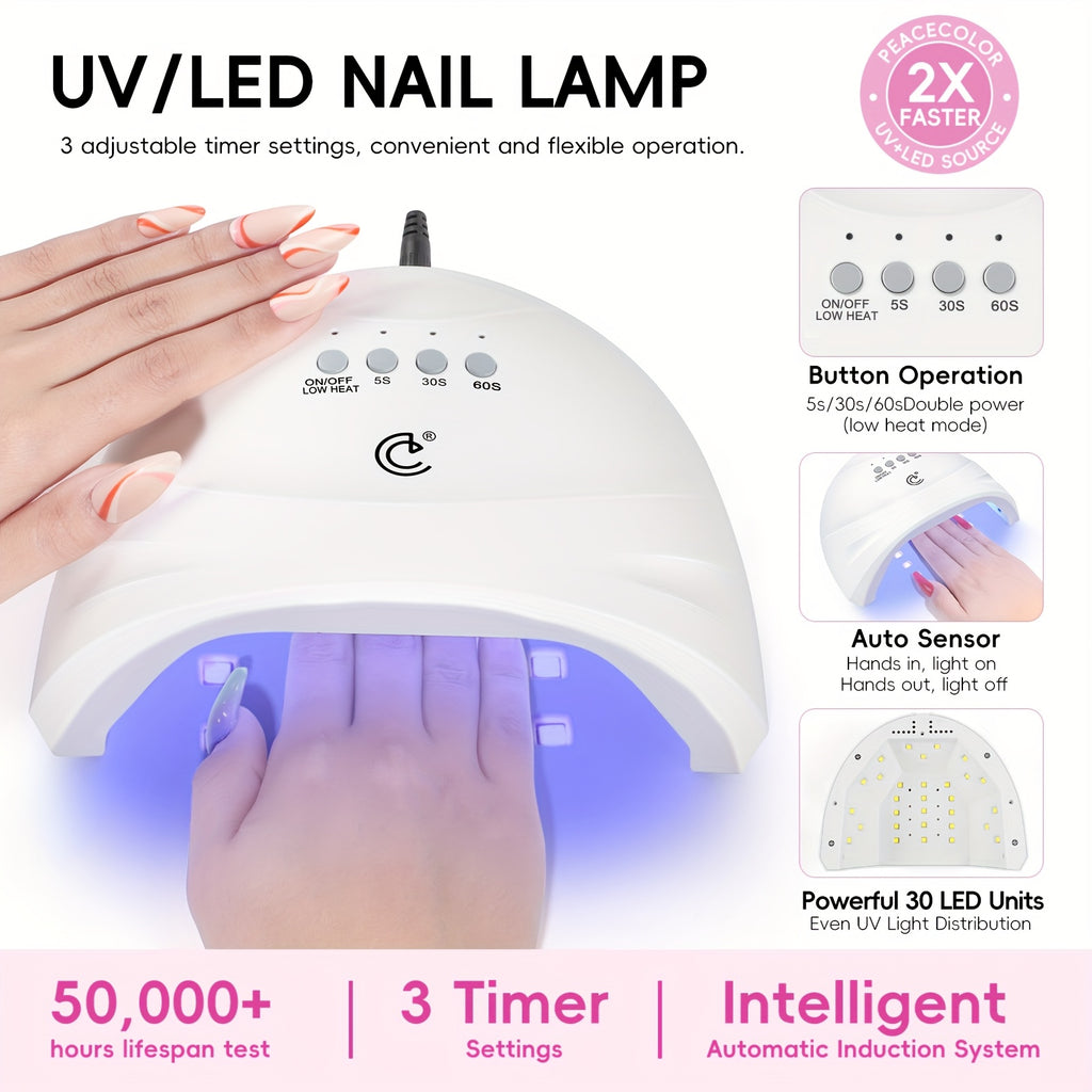 Peacecolor Gel Nail Polish Kit with Nail Dryer Lamp Nail Gel 70pcs Macaron Colors Yellow Purple Glitter Nail Gel Polish with 5pcs Glitter