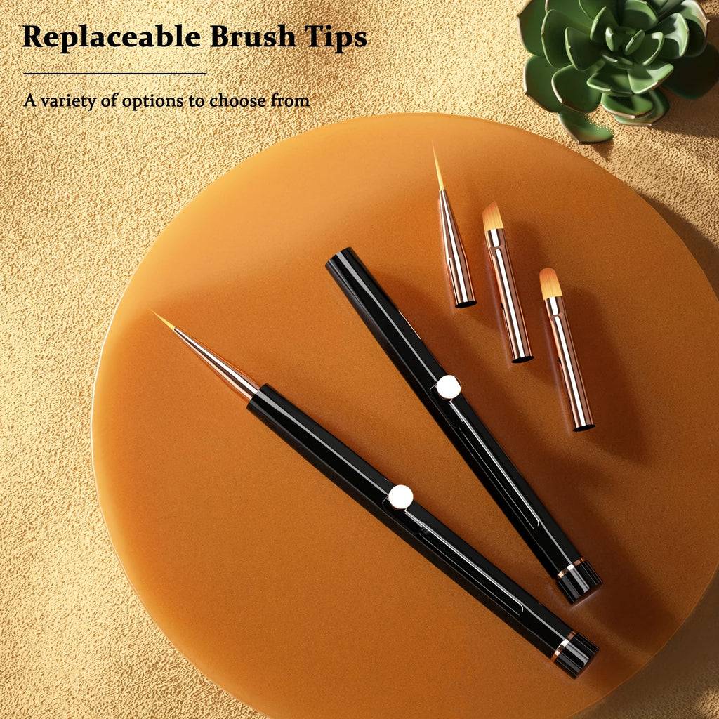 7pcs black spring retractable nail art brush set, detachable and extendable design for easy storage