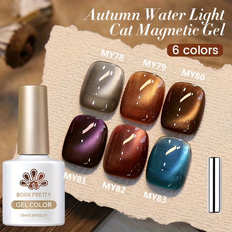 BORN PRETTY 0.34oz 6pcs Brown Blue Purple Color Water Light Cat Magnetic Gel Nail Polish for Nails DIY Varnis Semi Permanent Manicure