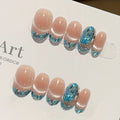 10pcsHandmade wearing nail art with French blue sequins, pigeon egg nail art, summer, autumn, winter, white and fake nails