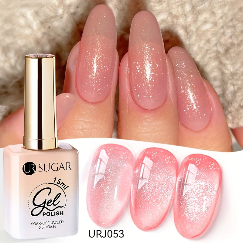 UR SUGAR 0.51oz 6pcs Glitter Jelly Gel Nail Polish Pink Nude Color Gel Varnish Soak Off LED Gel Polish for Home Salon Nail Art