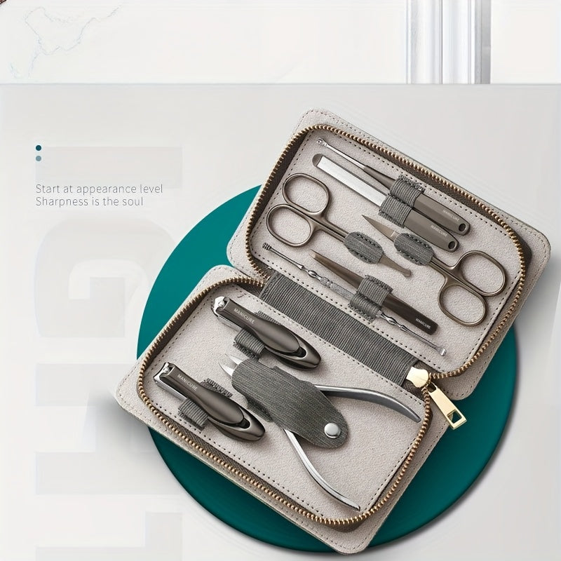 9pcs Manicure Set 9pcs Stainless Steel Nail Clipper and Manicure Set with Travel Case - Cuticle Nippers, Hand & Foot Care Tools