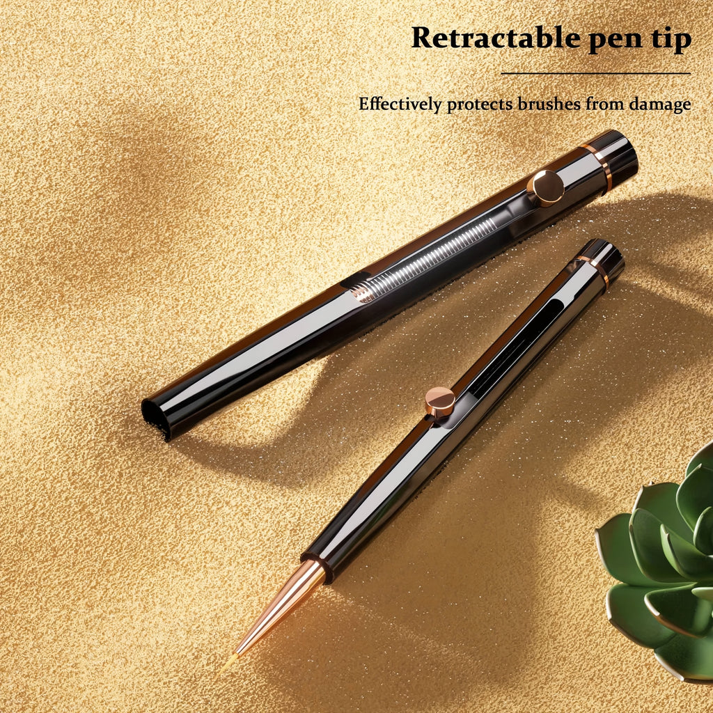 7pcs black spring retractable nail art brush set, detachable and extendable design for easy storage