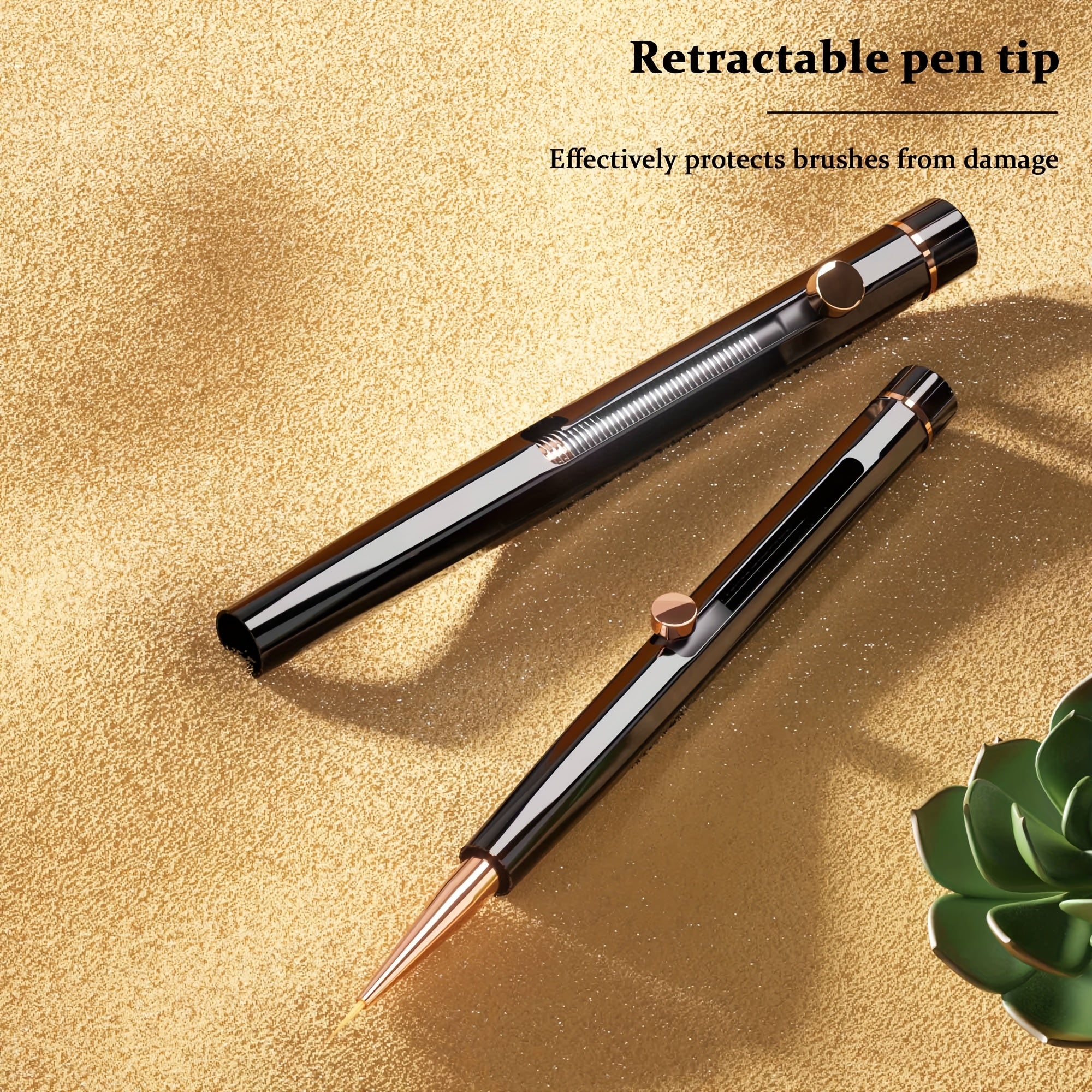 7pcs black spring retractable nail art brush set, detachable and extendable design for easy storage