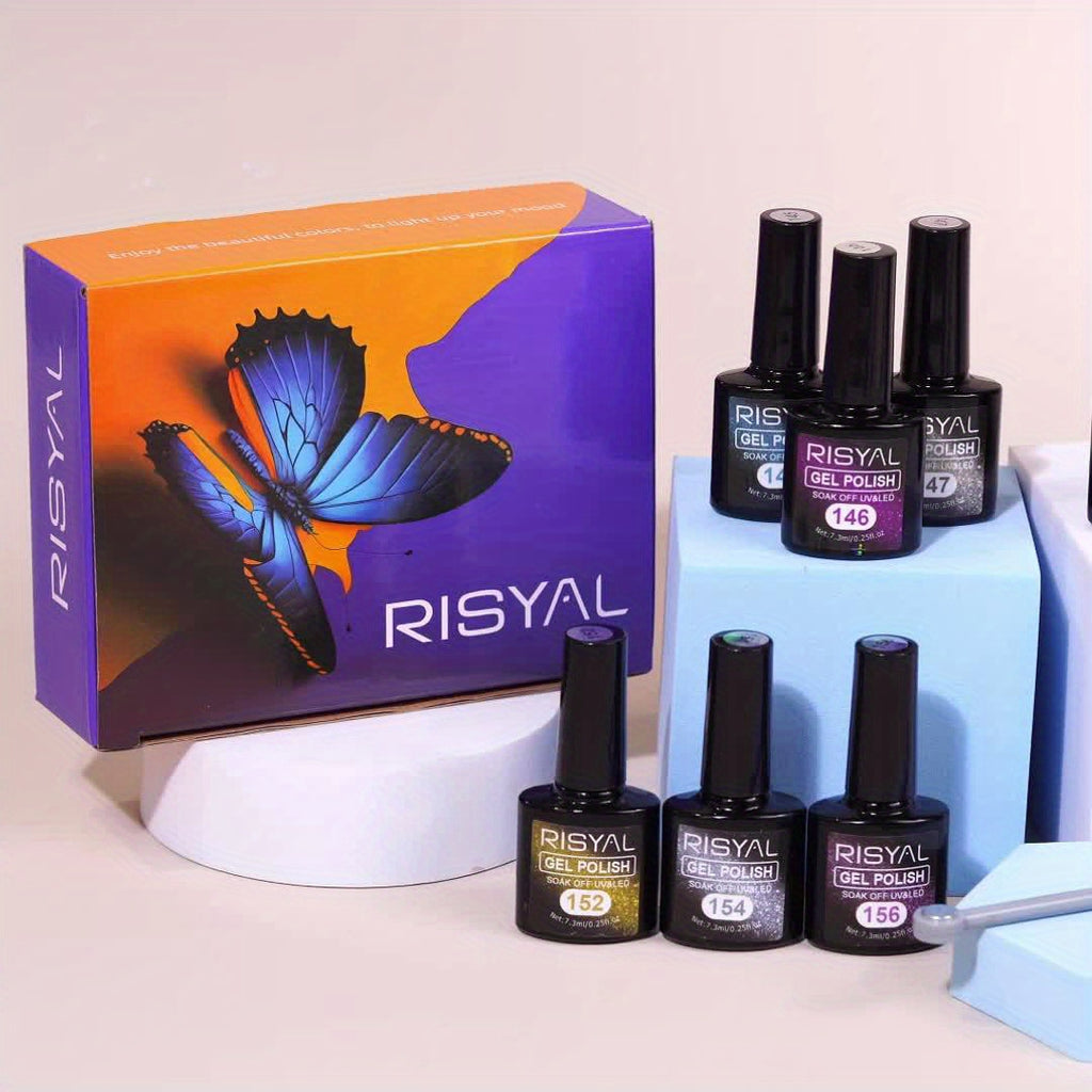 RISYAL Magnetic Cat Eye Nail Polish Gel Nail Polish Gel Nail Polish Light Gel 8 Color Set Black Hole Cat Eye Each 0.25oz