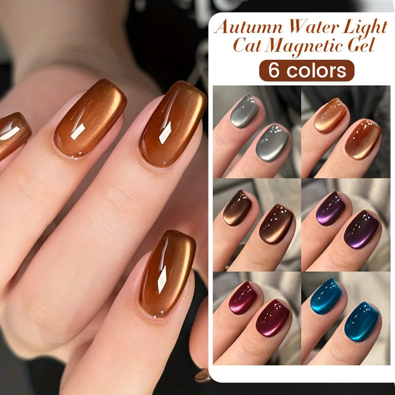 BORN PRETTY 0.34oz 6pcs Brown Blue Purple Color Water Light Cat Magnetic Gel Nail Polish for Nails DIY Varnis Semi Permanent Manicure