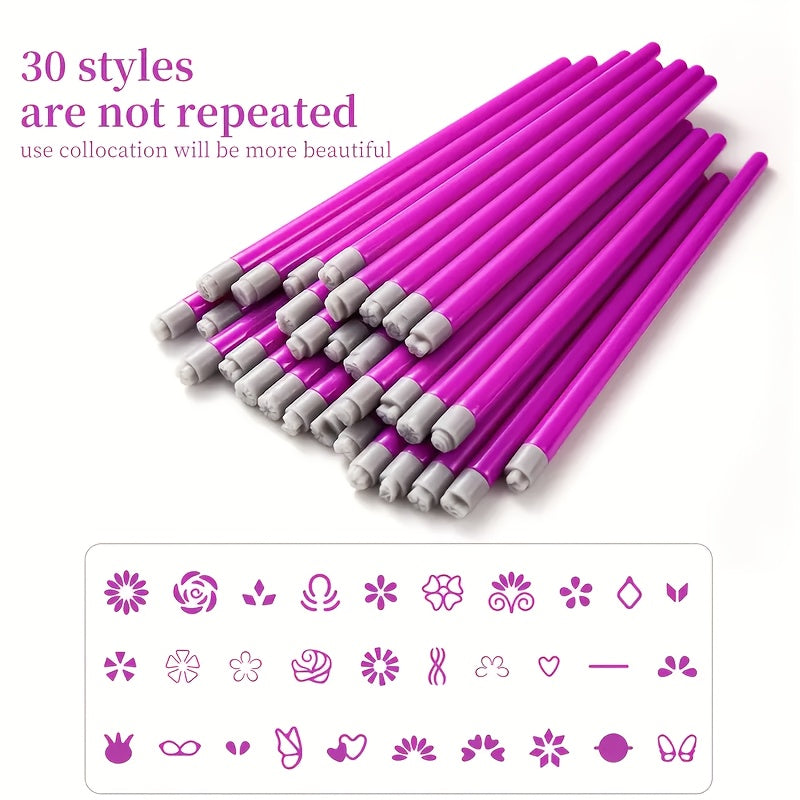 30pcs Silicone Nail Art Stamps - Floral & Butterfly Designs, Formaldehyde-Free, Easy-Clean