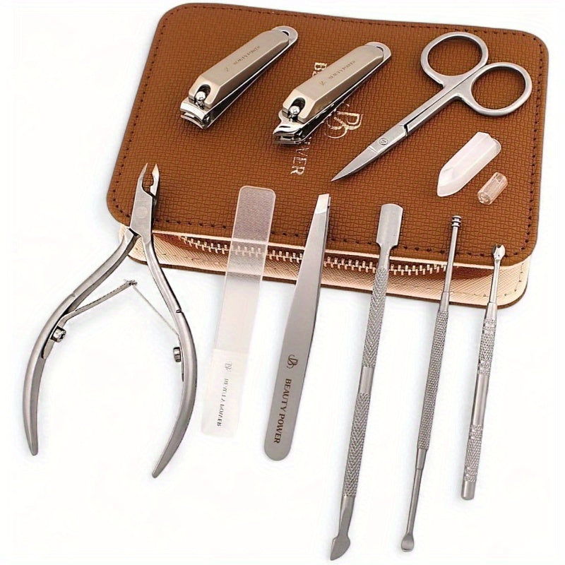 9-in-1 Professional Manicure & Pedicure Set - Stainless Steel Nail Care Kit with Nail Clippers, Cuticle Nipper