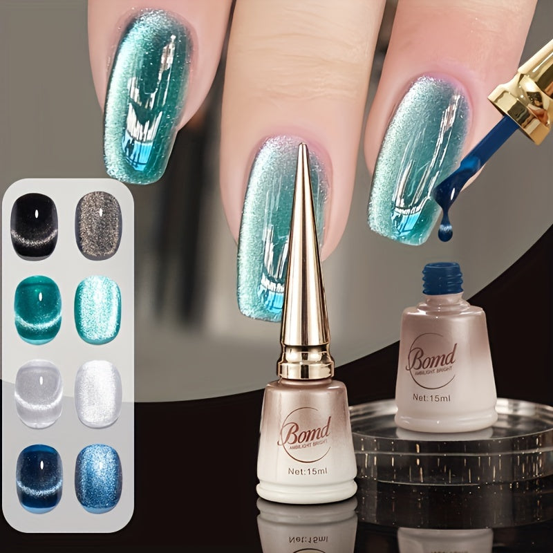 Bond Crystal Cat Eye Nail Polish - 15ml, Alcohol-Free, Shimmering Teal Gel with Sparkling Top Coat