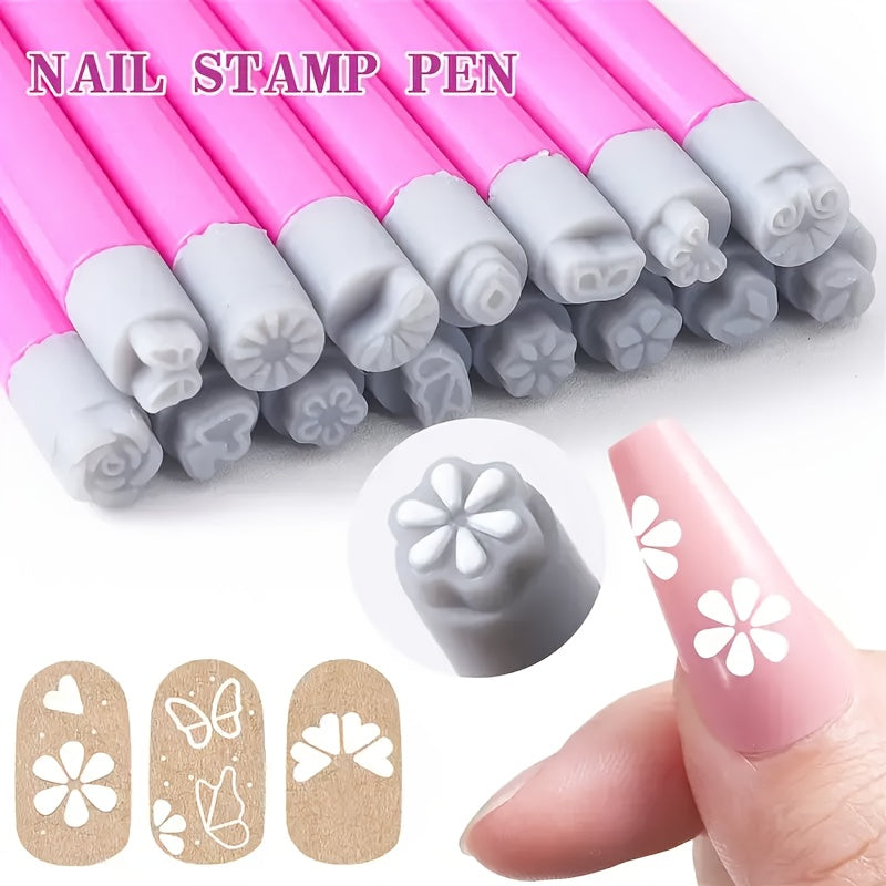 30pcs Silicone Nail Art Stamps - Floral & Butterfly Designs, Formaldehyde-Free, Easy-Clean