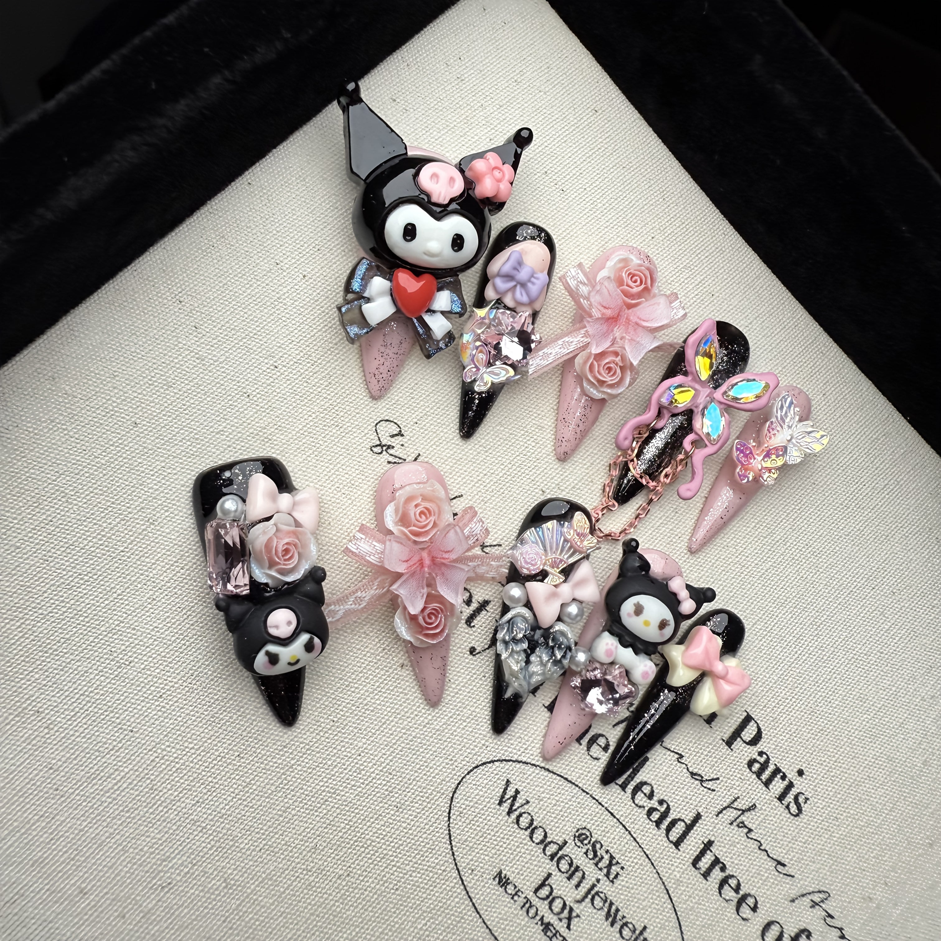 Sanrio New for kuromi 6.0 10pcs of Pure Handmade Wearable Nails, Full of And Flashes, Long Nail Art Fake Nail Patches