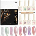 CANNI 8 Pcs 9 ML Cat Eye Gel Nail Polish Set Pink Green Purple Silver Glitter Rainbow Holographic Cat Eye Gel Polish Kit with Magnet Shimmer Colors Nail Art Manicure Salon DIY Gifts