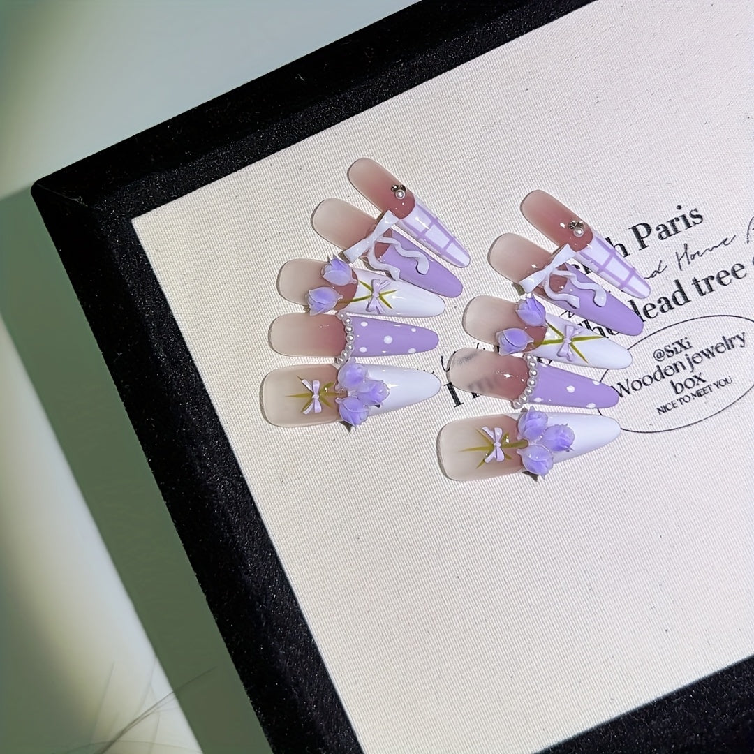 Pure handmade Romantic Purple Yu Spring and summer three-dimensional tulips are cold and have a white temperament