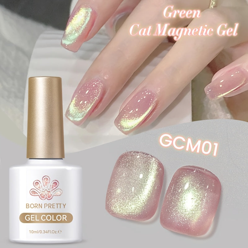 Born Pretty 6pcs Green Cat Eye Magnetic Gel Nail Polish, 0.34oz - Hypoallergenic