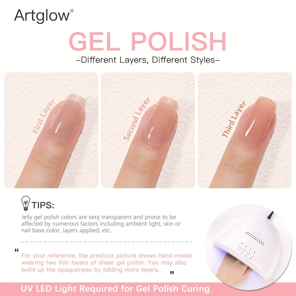6pcs-0.51oz Sheer Ice Jelly Gel Nail Polish - Nude to Pink Ombre Shades, Alcohol-Free, \u002FLED Curing, Long-Lasting