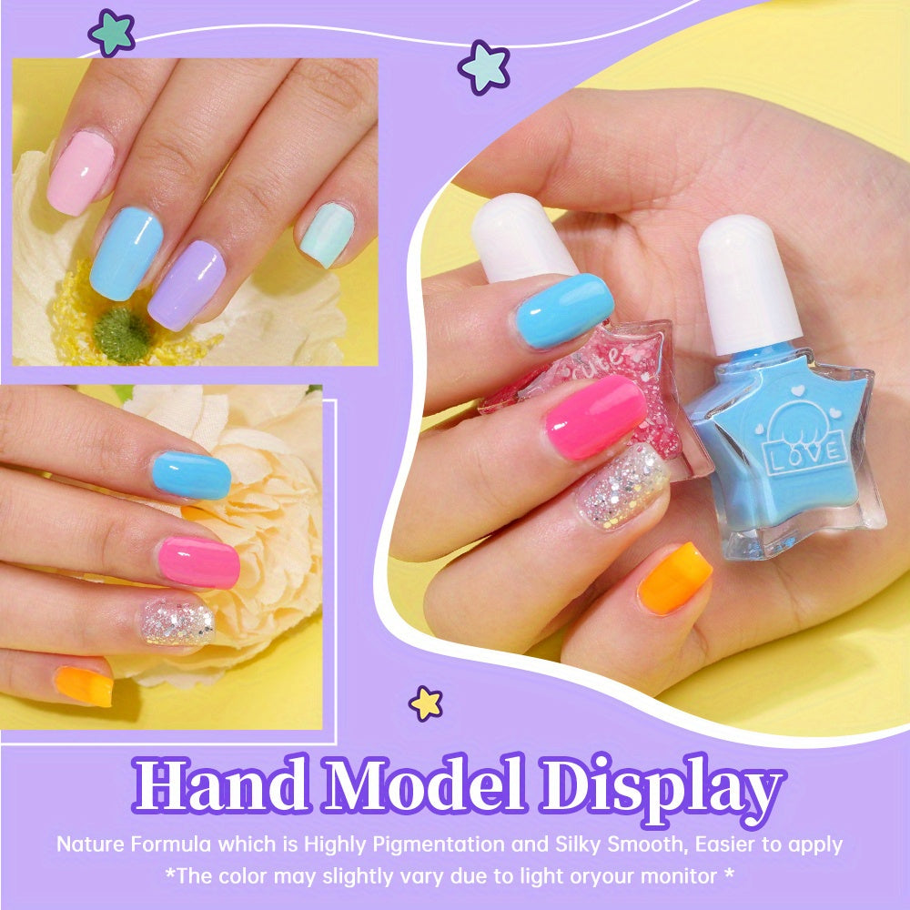 RISYAL 12pcs Wish Star Nail Polish Set - Macaron Candy Colors, Water-Based Removable Gel Polish