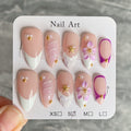 10pcs Temperament Purple Carved Pure Hand Wearable Nail Painted Shell Pattern Nail Patches, Reusable