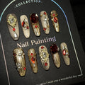 10pcsHandmade Wearing Armor, Golden Cat Eye Heavy Industry, Red Sparkling Glitter Nail Art