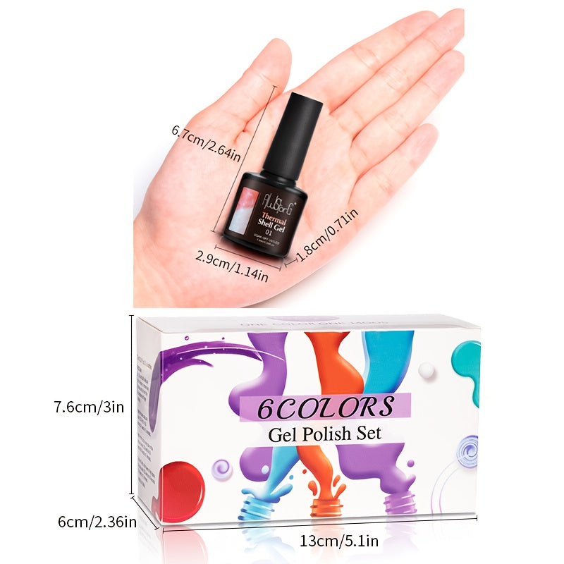 AWStorG 6pcs\u002FSet Thermal Shell Gel Nail Polish Color Temperature Changing Gel Polish Semi Permanent Auroras Glitter Soak Off Gel
