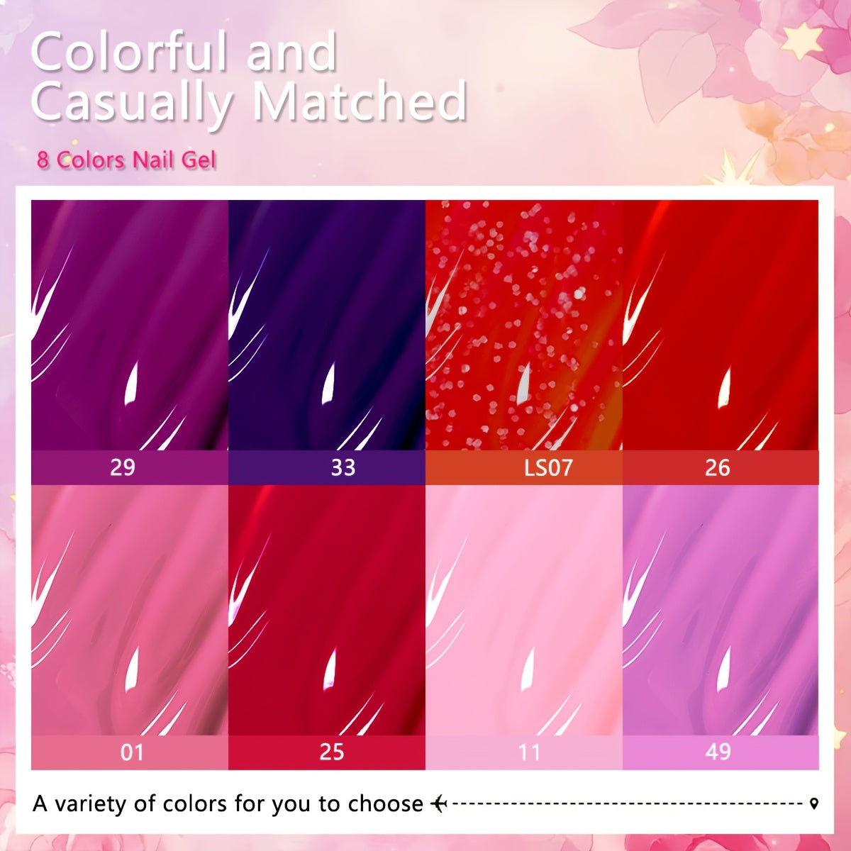 8 Color Nail Gel Spring Summer - High Saturation Durable Glossy Long-lasting Salon Gel, Alcohol-Free