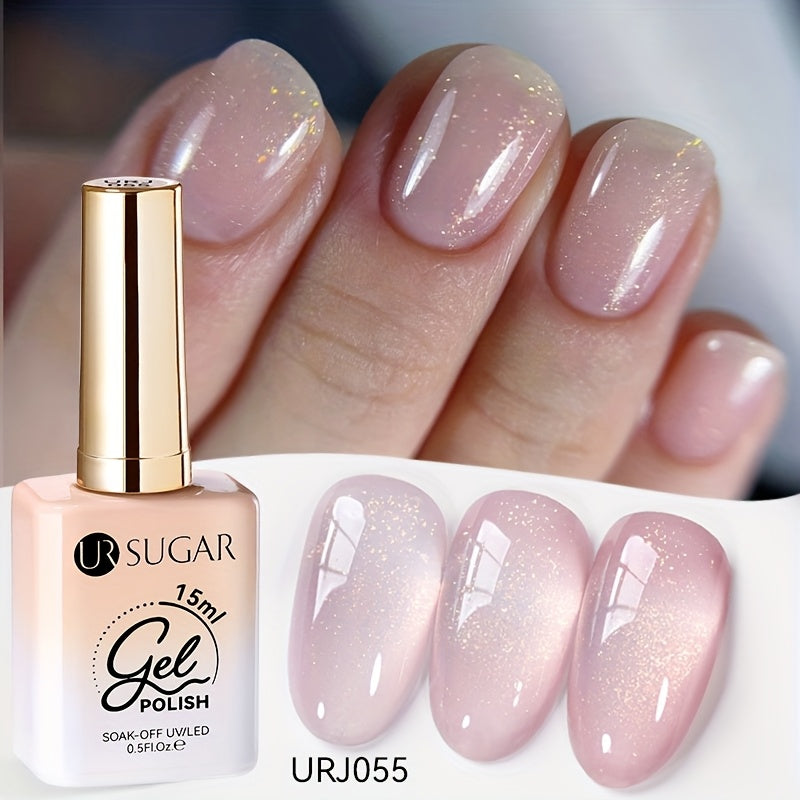 UR SUGAR 0.51oz 6pcs Glitter Jelly Gel Nail Polish Pink Nude Color Gel Varnish Soak Off LED Gel Polish for Home Salon Nail Art