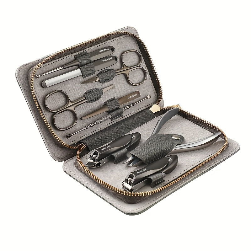 9pcs Manicure Set 9pcs Stainless Steel Nail Clipper and Manicure Set with Travel Case - Cuticle Nippers, Hand & Foot Care Tools