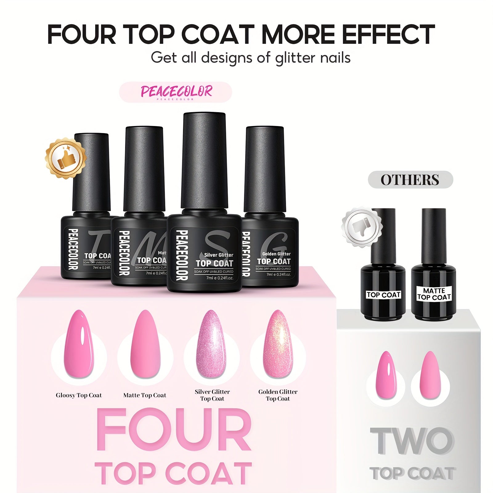 Peacecolor Gel Nail Polish Kit with Nail Dryer Lamp Nail Gel 70pcs Macaron Colors Yellow Purple Glitter Nail Gel Polish with 5pcs Glitter