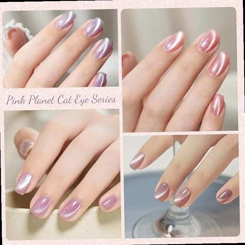 CANNI 8 Pcs 9 ML Cat Eye Gel Nail Polish Set Pink Green Purple Silver Glitter Rainbow Holographic Cat Eye Gel Polish Kit with Magnet Shimmer Colors Nail Art Manicure Salon DIY Gifts