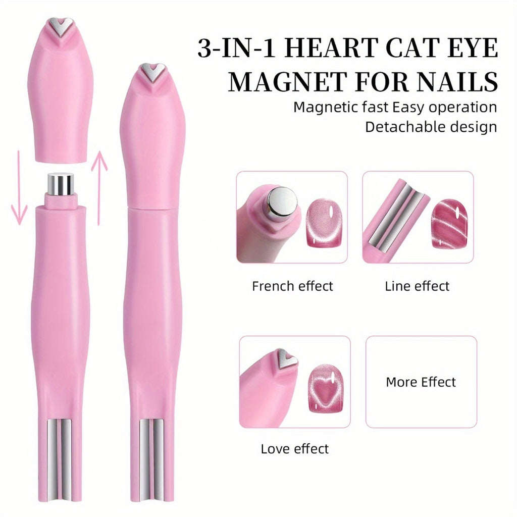 Professional Nail Tools 3-in-1 Cat'S Eye Nail Magnet Snake Print Heart Design Pig'S Bristle Resin Brush Stem Unscented Formula Christmas Wonderful Gifts