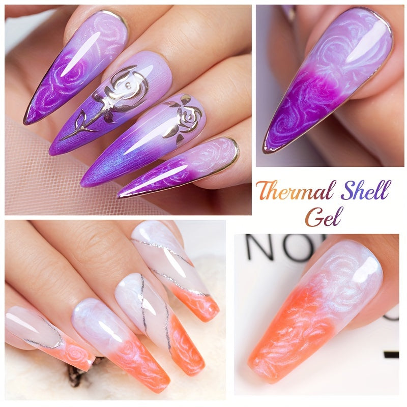 AWStorG 6pcs\u002FSet Thermal Shell Gel Nail Polish Color Temperature Changing Gel Polish Semi Permanent Auroras Glitter Soak Off Gel