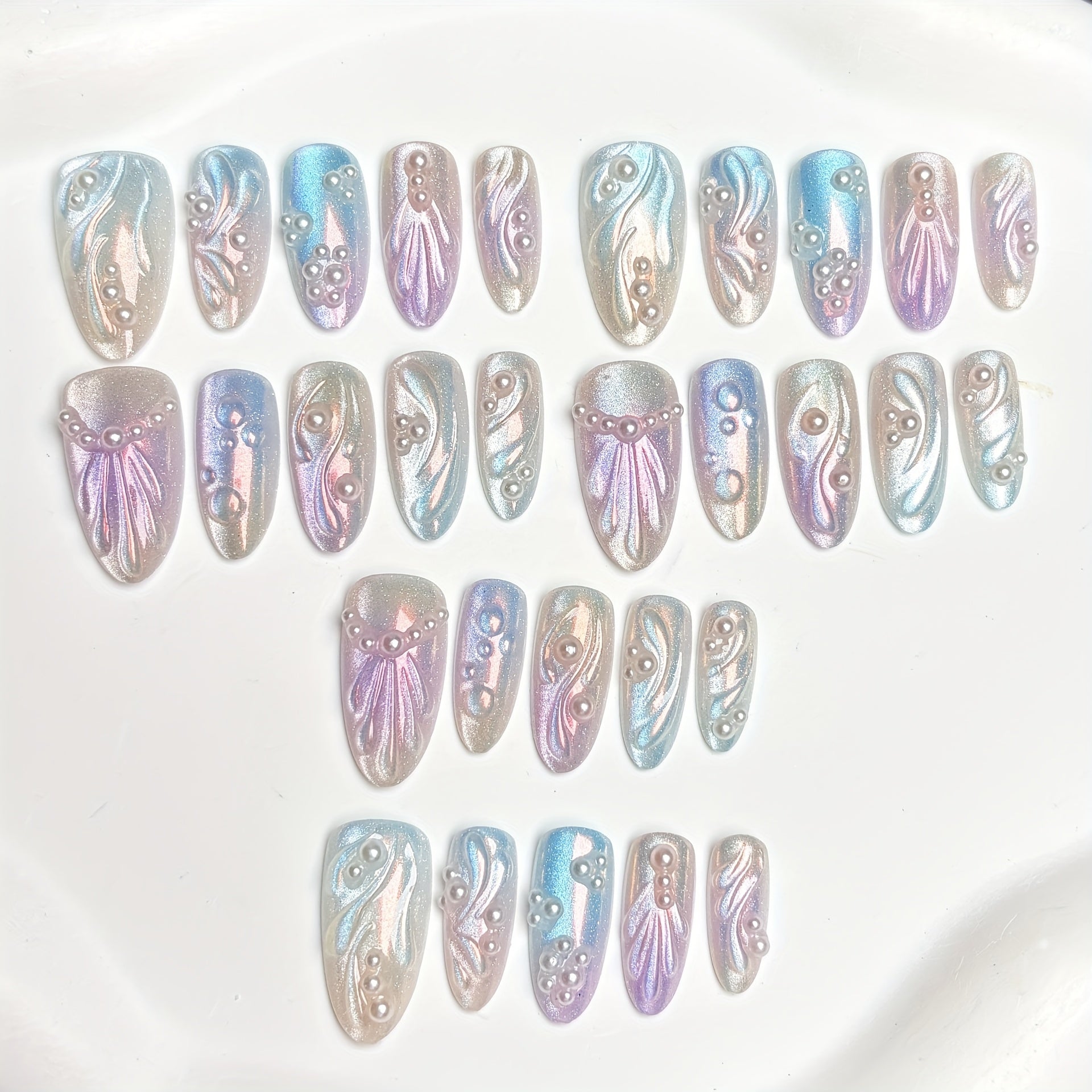 Ballet Mermaid Glam 10pcs Ballet Mermaid Glam Press-On Nails | Pastel Purple\u002FPink\u002FBlue\u002FWhite