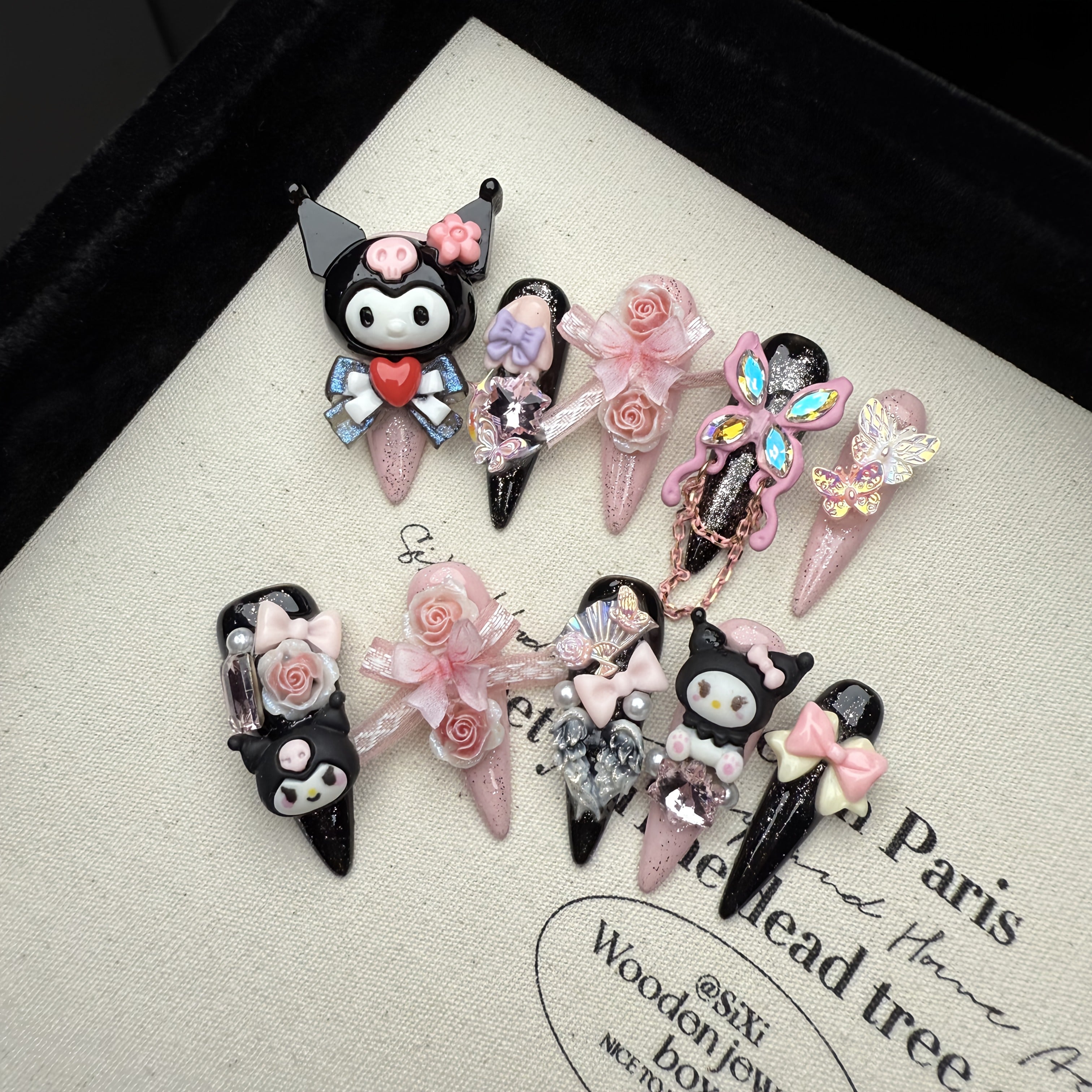 Sanrio New for kuromi 6.0 10pcs of Pure Handmade Wearable Nails, Full of And Flashes, Long Nail Art Fake Nail Patches