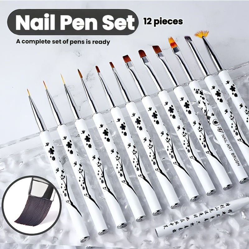 NOVAL 12pcs Professional Nail Art Pen and Brush Set with Metallic White Print - Complete Salon-Quality Manicure & Pedicure Kit